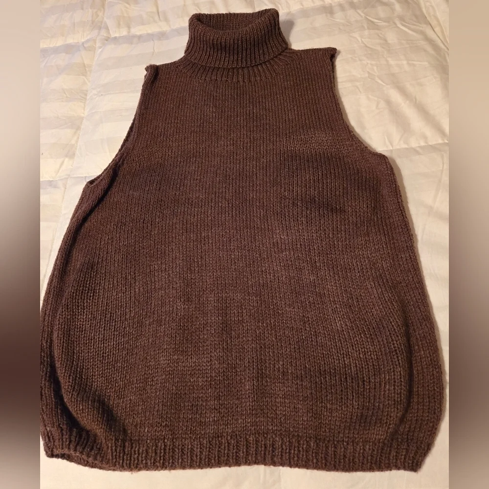 NWOT | Hand Knit Sleeveless Sweater Turtleneck Tank Top | Color: Chocolate Brown - Picture 12 of 12